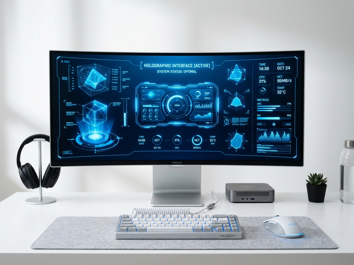 High-performance desktop computer with ultrawide monitor